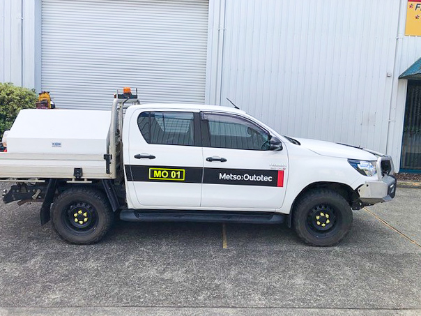 Metso Dual Cab Mine Spec CT 93 DK Drivers side vehicle signage for a Toyota Hilux Ute