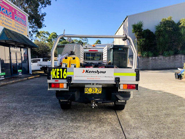 sign writing cardiff newcastle Vehicle signage for a ute design & installation in Cardiff Kenshaw- full mine spec Vehicle Decals-KE 16- Rear