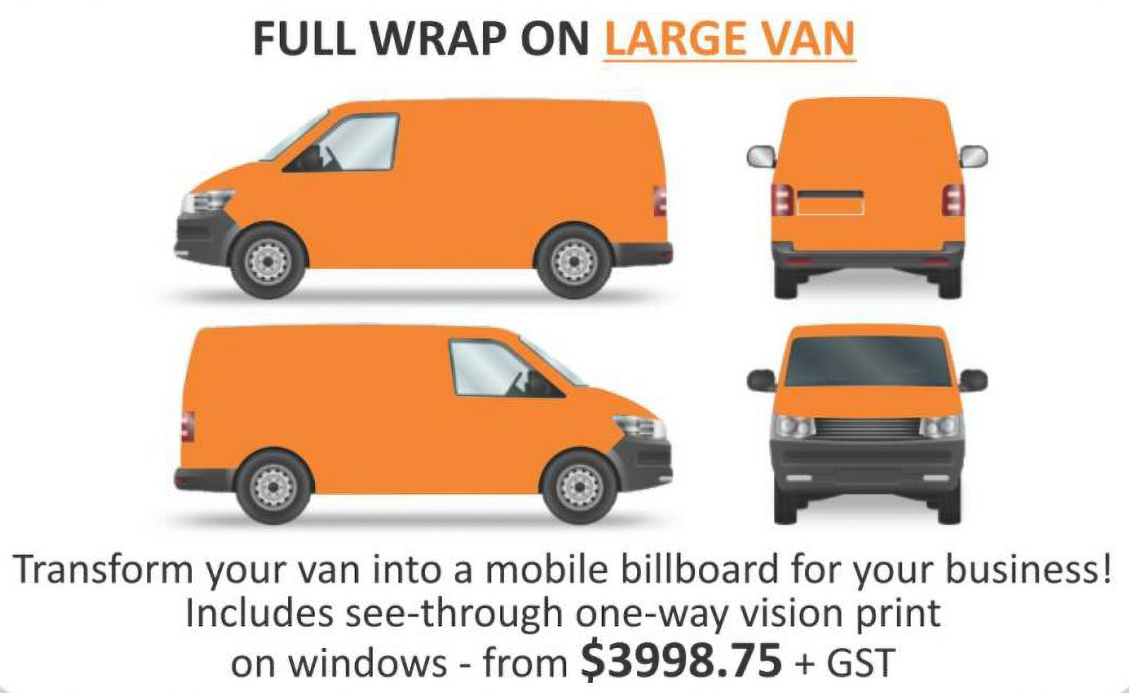 Full wrap vehicle signage pricing for large van in Newcastle