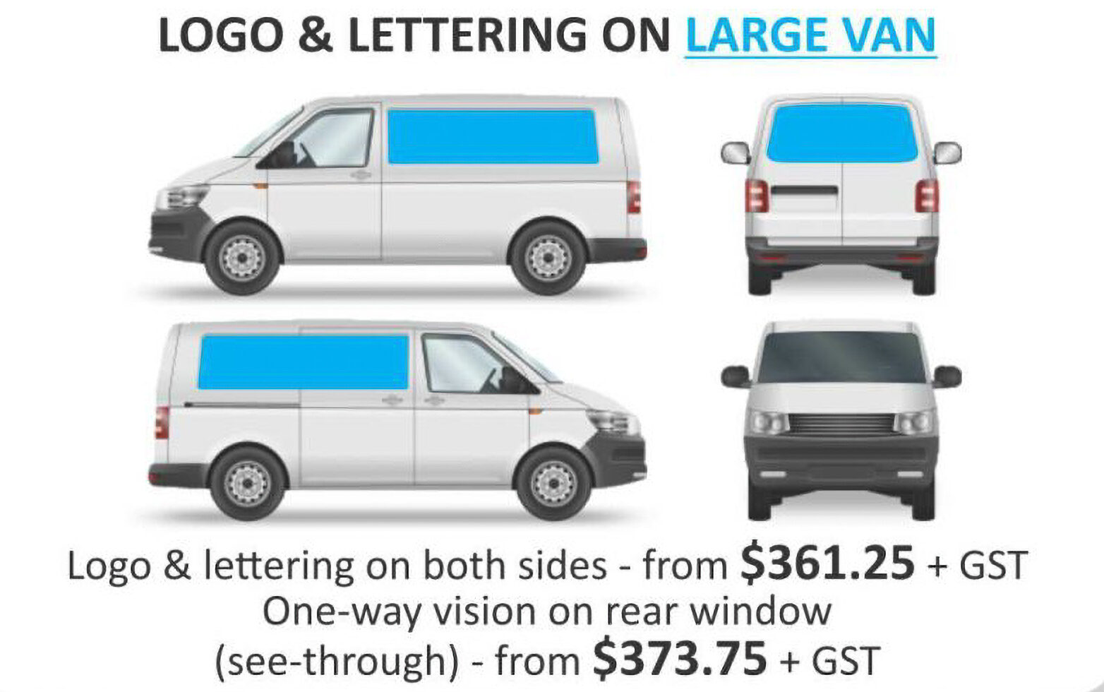 Logo and lettering vehicle signage pricing for a large van in Newcastle