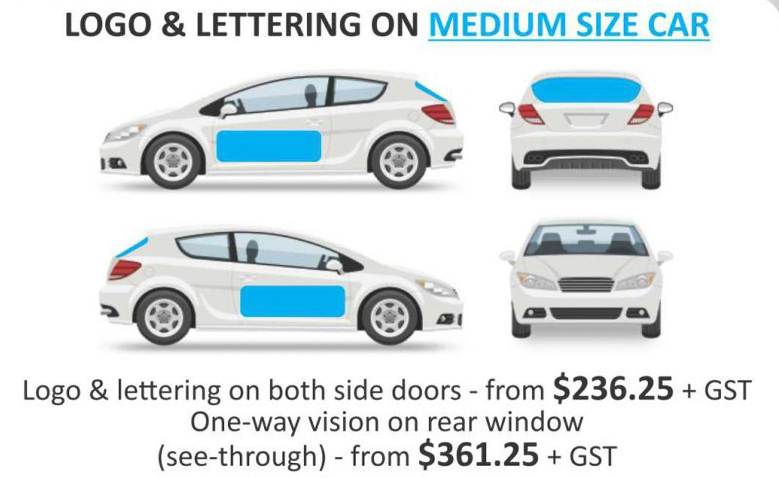 Logo and lettering vehicle signage pricing for medium car or suv in Newcastle