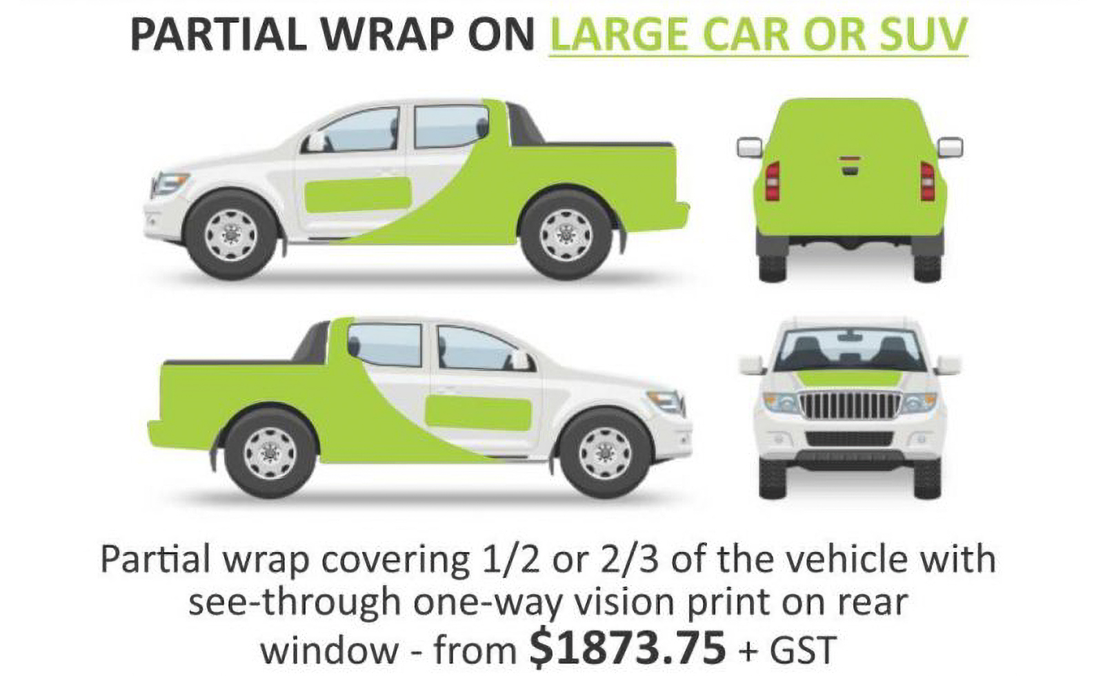 Partial wrap vehicle signage pricing for large car or suv in Newcastle