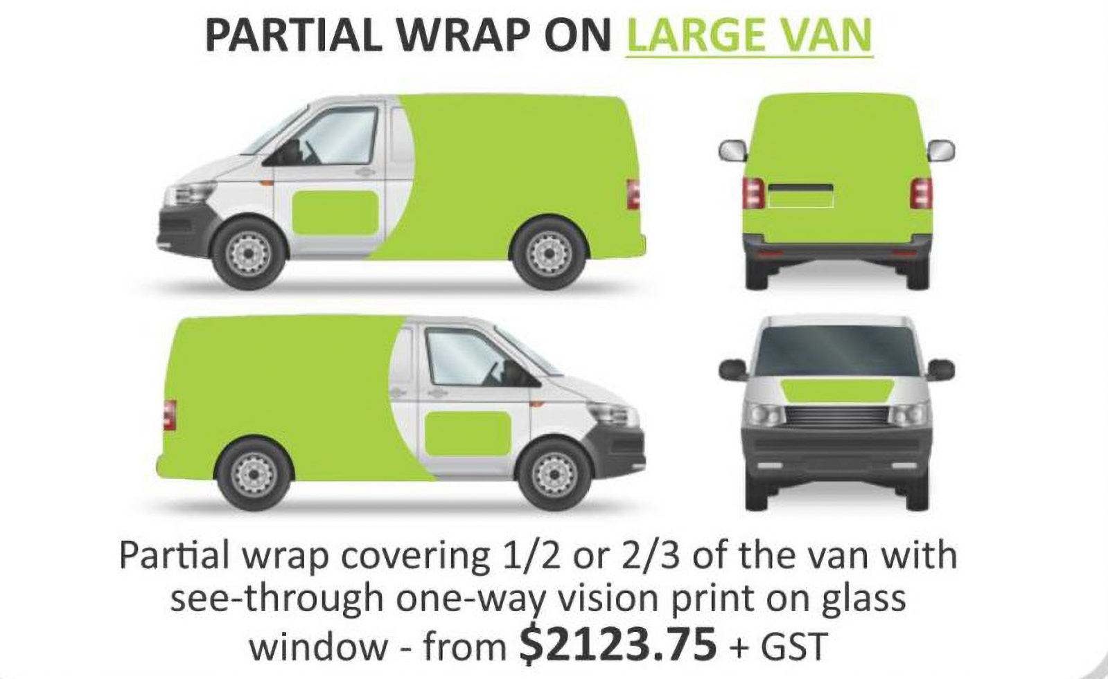 Partial wrap vehicle signage pricing for large van in Newcastle