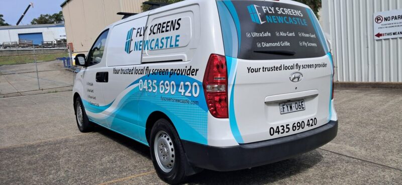 vehicle signage newcastle phone number wrap fly screens